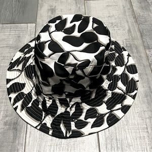 Cute Cream black Gray Abstract Leaves Neutral bucket hat